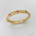 Luxury gold brushed bracelet with inlaid red gemstones and elegant hinged closure - Bracelet Gold Rose Red Zirconia