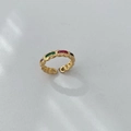 Adjustable gold ring with colorful square gemstones and braided texture band - Gold Base With Colorful Zirconia