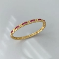 Gold braided ring set with square red zircon stones in an elegant interwoven design - Gold Magenta