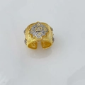Anello aperto bicolore spazzolato con design mandala in zirconi e pietra rettangolare - Anello (Oro-Zirconia Bianca)
