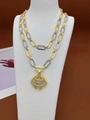 Dual-tone gold and silver paperclip chain necklace with zircon-studded geometric pendant - Necklace / Two-tone Gold
