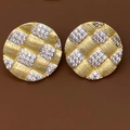Boucles d'oreilles rondes à damier plaquées or et pavées de zircons pour femmes - Style Tissé en Damier Rond (Or 2)