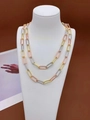 Three-tone paperclip chain necklace in gold silver and rose gold color segments - Three-Tone Gold Chain