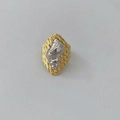 Dual-tone 18k gold and silver ocean shell ring with diamond lattice texture - Rhombic Conch-Gold+White