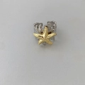 Marine style 18k gold and silver starfish ring with textured adjustable open band - Coral Texture Starfish-White+Gold