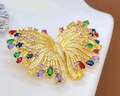 Exquisite gold butterfly brooch with multicolor gemstones and zircon micro-pave - Rainbow Gold