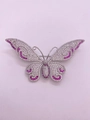 Elegant butterfly brooch in silver plating with pink zircon inlay and pavé crystals - Silver Butterfly with Red Zirconia