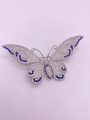Micro pavé butterfly brooch with white zircons and blue sapphire crystal accents - Silver Butterfly with Blue Zirconia