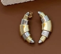 Pendientes de botón croissant bicolor en oro de 18k y plata con textura espiral - Estilo de Textura en Espiral de Cruasán