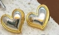 Elegant gold and silver dual-tone heart-shaped stud earrings on a white stone base - Thick Gold Border Silver Heart Style (Double Color 7)