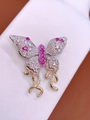 Prachtige vlinderbroche met pavé zirkoonkristallen en roze kwastjesontwerp - Rozerood