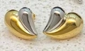 Two-tone heart stud earrings in polished gold and silver plated brass finish - Stereo Two-tone Heart Style (Double Color 8)