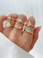 Anelli dorati serie oceano con motivi a tartaruga, granchio e palma con accenti opale - Stile Granchio Dorato (Oro-6)