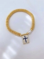 Goldenes Perlenarmband mit unregelmäßiger Perle und rechteckigem Kreuzanhänger mit Kristallen - Dunkelblaues Kreuz-Stil (款式1)