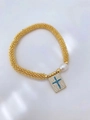 Goldenes Perlenarmband mit weißer Perle und zirkonbesetztem Kreuzanhänger für Damen - Blaues Kreuz-Stil (款式4)