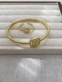 Gold square halo ring and bracelet set with twisted band texture and zircon accents - Style 1 / Gold / Ring