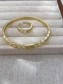 Fashionable gold-plated square geometric jewelry set with chain band bracelet and open ring - Style 2 / Gold / Bangle