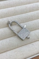 Sparkling silver padlock pendant with 18K zircon micro-paving for DIY jewelry making - Large / White Gold