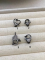 Black plated lobster clasp with zircon stones and heart designs for DIY jewelry making - Hollow Heart and Small Heart Clasp / Black With White Zirconia
