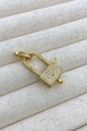 18K gold plated padlock pendant with micro-pave zircon crystals for DIY jewelry making - Medium / Gold