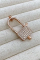 18K rose gold padlock charm featuring micro-paved zircon stones and functional spring clasp - Large / Rose Gold