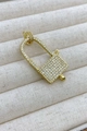 Gold-plated padlock charm with pavé white zircons for jewelry making DIY - Large / Gold