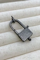 Exquisite black plated lock pendant with micro-pave white zircons for jewelry making - Large / Black
