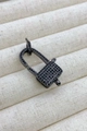 18K gunmetal plated padlock charm with micro-paved black zircon stones for DIY jewelry - Medium / Black Color Black Zirconia