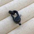 Black plated lobster clasp with micro-set dark blue cubic zirconia for jewelry making - J1 Style / Black (Black Zirconia)