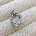 Silver lobster clasp pendant with micro-paved white zircons and spring ring connector - L3 Style (Small) / White Gold