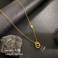 Golden double circle clover necklace in polished titanium steel with 40+5cm adjustable chain - Gold