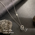 Silver four-leaf clover layered necklace in titanium steel with 1.8cm pendant and 40cm chain - Silver