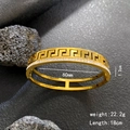 Gold stainless steel Greek meander bangle with white zircon inlays and 60mm diameter - Double Layer Greek Key Zirconia Style / Gold