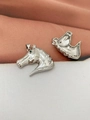 Macro shot of silver horse head pendant showing green gemstone eyes and intricate engraving - Pendant Only (Without Chain) / Horse Head-Platinum