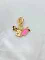 Macro detail of gold-plated passport and graduation cap charms with black zircon heart - Pink Graduation Cap Charm Set (Pendant N)