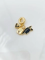 Close-up of 18K gold pendant with black zircon heart and passport engraved charm - Black Graduation Cap Charm Set (Pendant Q)