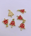 Detail showing red enamel Christmas tree alloy pendants with white zircon inlays - Enamel Red and Green Christmas Tree Pendant / Red/Gold/Green