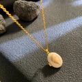 Collar de medallón dorado con diseño de concha marina en colgante ovalado de esmalte - Estilo Ovalado de Concha Blanca Base Blanca
