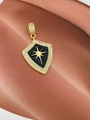 Close-up of shield pendant with black enamel, gold star and micro-pave zircons on silk - Pendant Only (No Chain) / Black