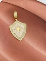 Detail of shield pendant with golden starburst, enamel inlay, and paved zircon accents - Pendant Only (No Chain) / White