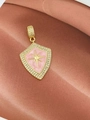 Macro view of gold shield pendant with pink enamel, star motif and zircon inlays - Pendant Only (No Chain) / Pink