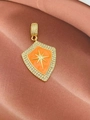 Macro view of gold shield pendant with orange enamel star and micro-pave crystals - Pendant Only (No Chain) / Orange