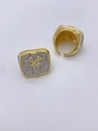 Anillo cuadrado estilo hip hop oro y plata con cruz de circonitas y diseño abierto - Abierto Ajustable / Estilo de Cruz Micro Pavé Cuadrada (Ring A) / Bicolor Oro y Plata