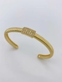 Bracciale rigido dorato aperto con trama a coste e pavé di zirconi rettangolare - Bracciale-Oro