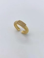 Anello aperto dorato regolabile con micro-pavé di zirconi e fascia con trama rigata - Anello - Oro