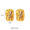 Golden wrinkled rectangular earrings with silver rose relief 32mm by 23mm - Rose Relief Pleated Style (CK139) / Gold
