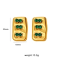 Golden rectangular earrings with emerald green stones and textured metal details - Six Green Zirconia Rectangular Style (CK145) / Gold