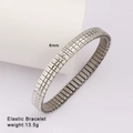 Macro detail of 8mm elastic stainless steel watch-band bracelet showing 13.5g weight - Polished Silver Style (Style 42)