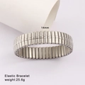 Detailed macro view of 14mm wide elastic stainless steel bracelet with ribbed texture - Silver Horizontal Striped Style (Model 43)