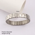 Detailed view of silver elastic stainless steel bracelet with 12mm width and 20.8g weight - Silver Wave Style (Style 44)